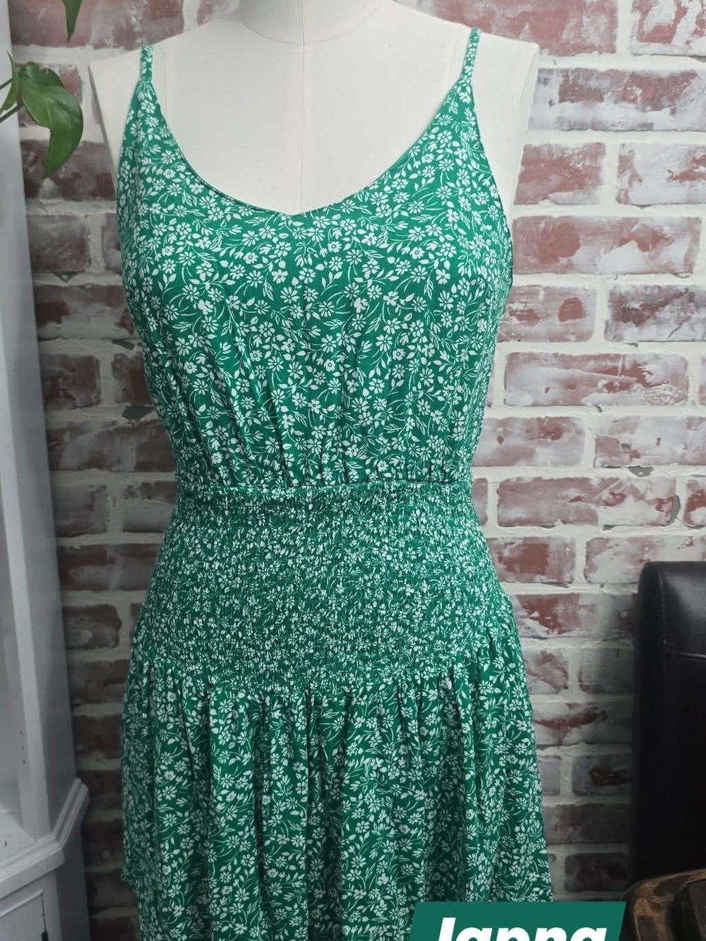 Japna Green Floral Smocked Mini Dress